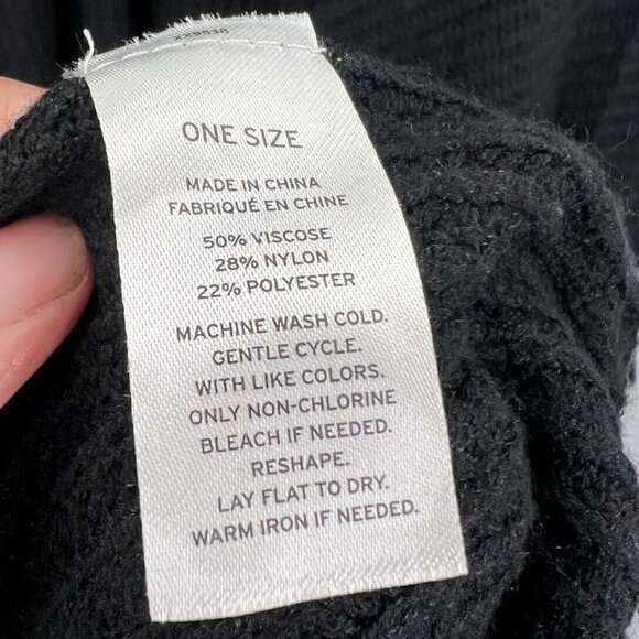14th & Union Viscose Blend Soft Knit Ribbed Black Pullover Sweater Poncho OSFM - Picture 5 of 6